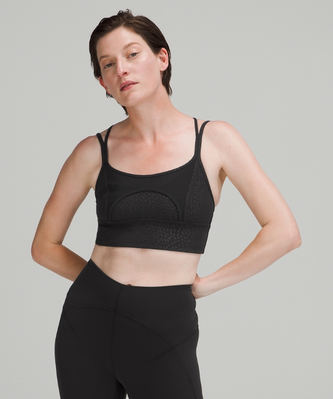 Lululemon Women's Nulu™ And Mesh Yoga Bra Light Support, A/B Cups, Jewel Emboss Black/Black Size 10