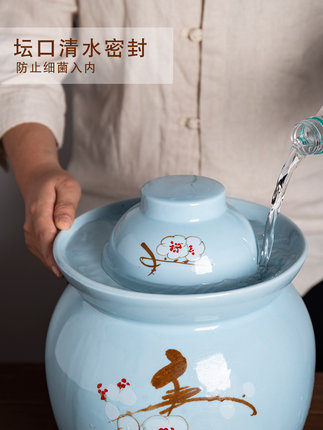 泡菜罐 景德鎮陶瓷迷你泡菜小壇子帶蓋子大口徑土陶壇子水密封密封加厚T