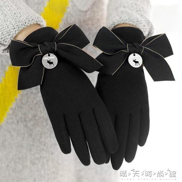 棉手套冬季女可愛韓版蝴蝶結保暖觸屏騎車學生秋冬天加絨日系加厚
