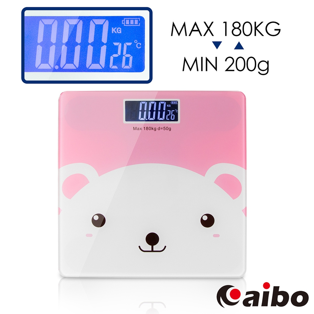 USB充電式 輕薄多功能電子體重計(背光液晶螢幕)-粉色小熊