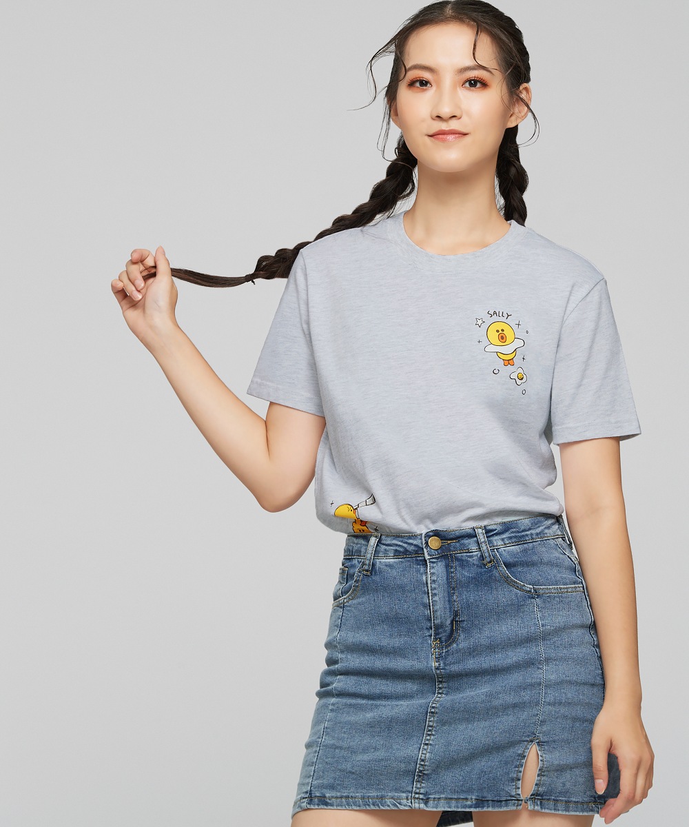 SALLY＆FRIENDS PEN SKETCH 素描款短Ｔ（麻灰）