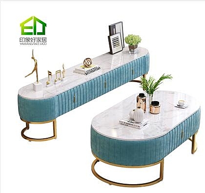 北歐大理石電視柜茶幾組合現代簡約網紅客廳家具套裝港式輕奢地柜