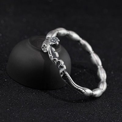 純銀手環(泰銀)-亞光仿古蓮藕開口生日七夕情人節禮物女手鐲73na61【時尚巴黎】