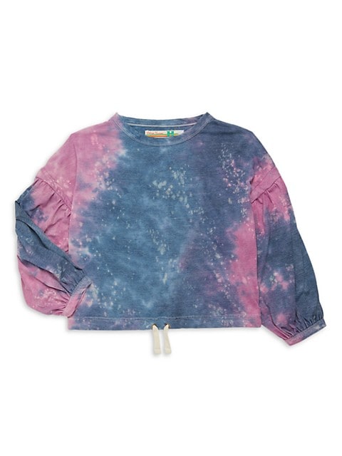 Fashionable twofer with drawstring waist flaunts allover tie-dye galaxy print.; Roundneck; Long doub