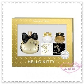 ♥小花花日本精品♥ Hello Kitty 香水組 三入 點點 金色 白色 施華洛世奇 法國製 66627401