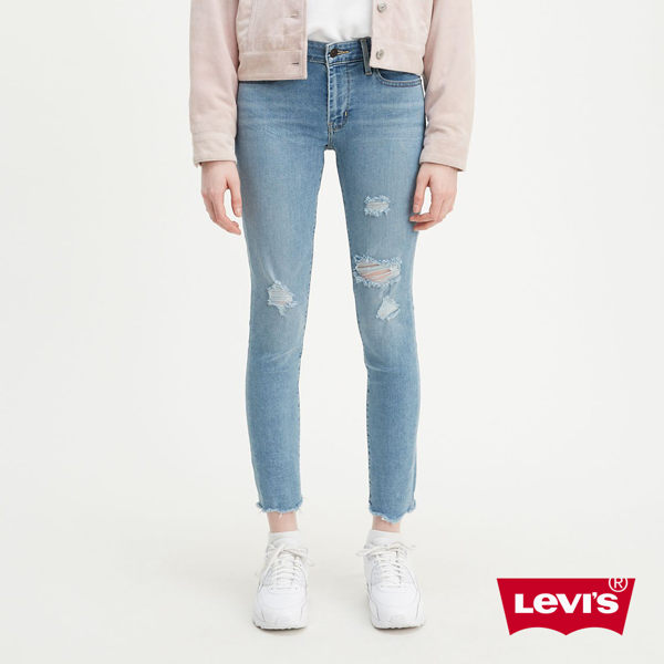 Levis 女款 711 中腰緊身窄管牛仔褲 Orta歐洲丹寧 彈性柔軟布料 抓鬚刷破 褲腳撕邊破壞