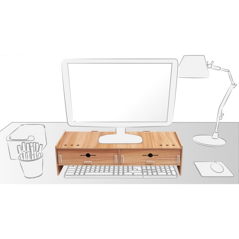 【TRENY直營】電腦螢幕增高架 (加厚雙抽-櫻桃木) 電腦螢幕收納架 螢幕架 鍵盤架 鍵盤收納 抽屜 D5088T-C