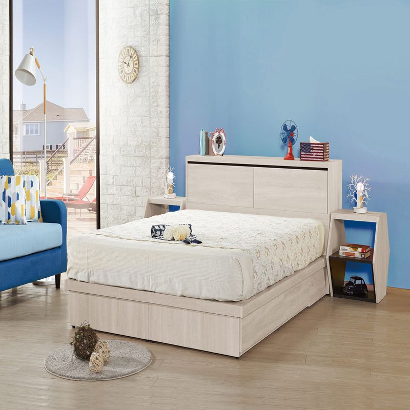 【GA110-4】祖克柏5尺四抽床底(白圓切) 寬151.5x深187x高25.5公分 $8,200 【GA109-5】伊凡卡5尺加大收納床頭箱 寬151.5x深40x高83.5公分 $5,200 【