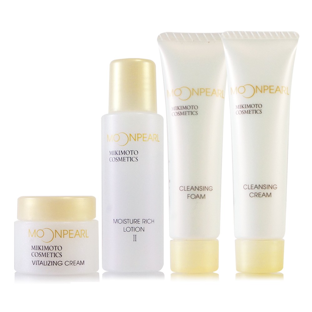 MIKIMOTO御木本 MoonPearl彈力甦活四件組(滋養霜3g+化妝水II 14ml+潔膚霜13g+洗面乳13g)