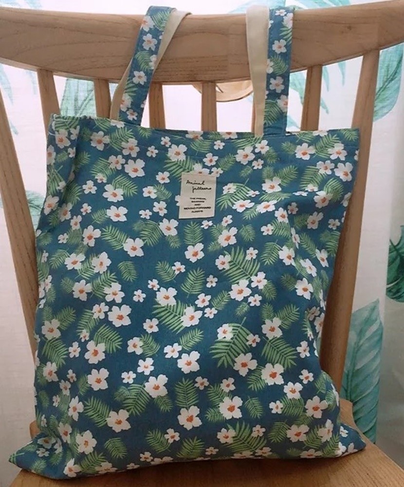 【Cutie Bella】手工棉布袋 單肩棉質布包 購物袋 托特包 環保袋 綠底碎花