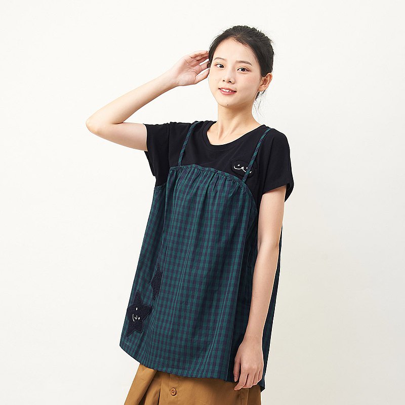 à la sha 格子細肩帶假兩件上衣