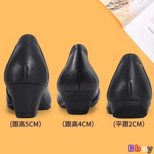 真皮鞋 圓頭 黑色 工作鞋 中跟 軟底 防滑 粗跟 單鞋