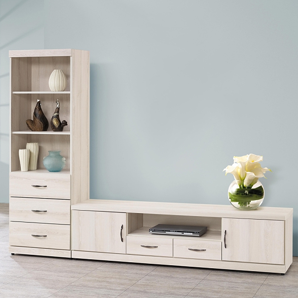 長櫃【時尚屋】[G17]白栓木8尺L型櫃G17-A195-1/免組裝/免運費/電視櫃