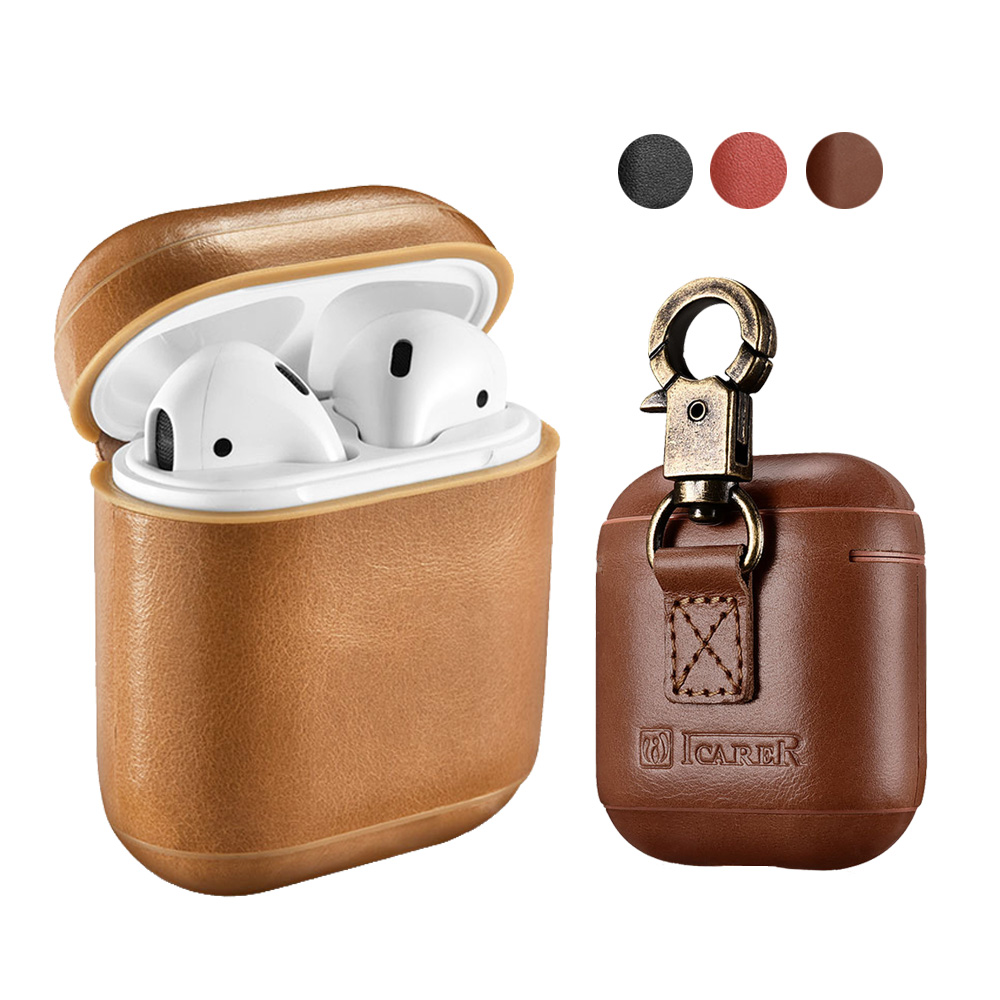 icarer airpods真皮保護套 復古皮革 防護收納套 apple藍牙耳機充電盒保護套 蘋果耳機收納盒