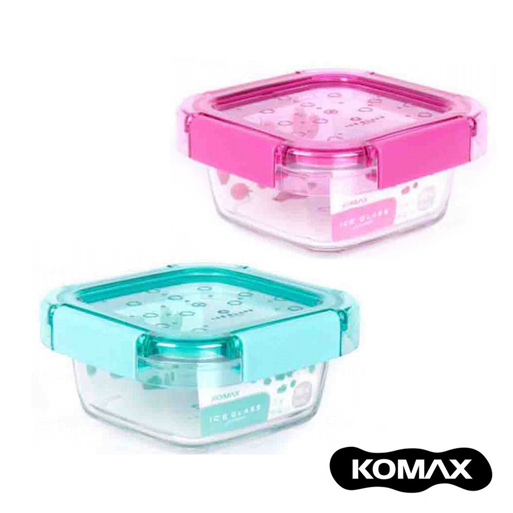 【商品特色】・100%密閉式上蓋，輕鬆保鮮・環保上蓋，安全無毒・不易殘留異味、好清洗・清新配色，美觀又時尚・韓國製造【商品規格】品名｜韓國KOMAX Ice Glass冰鑽方型玻璃保鮮盒380ml尺寸
