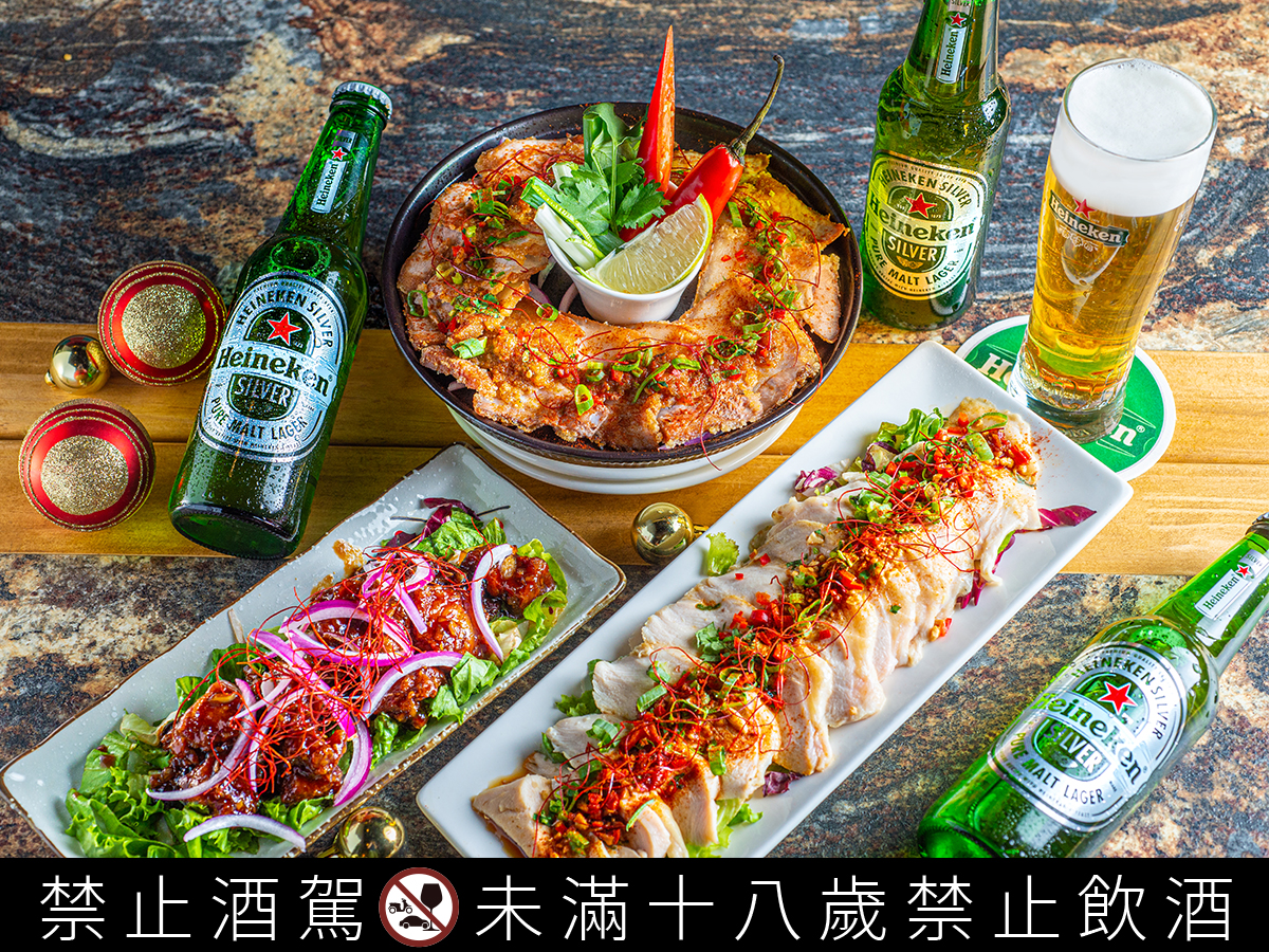 「一酒・點意 19.1」風味強烈的醬汁入菜需要清爽的海尼根Silver星銀啤酒中和均衡（圖片提供/海尼根）