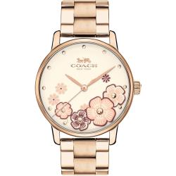 ◎原廠公司貨，國際精品，料號:14503007|◎錶盤立體山茶花裝飾|◎COACH晶鑽馬車圖騰品牌:COACH型號:14503007使用族群:女錶手錶特性:三針錶帶材質:不鏽鋼錶帶錶帶材質說明:不鏽鋼