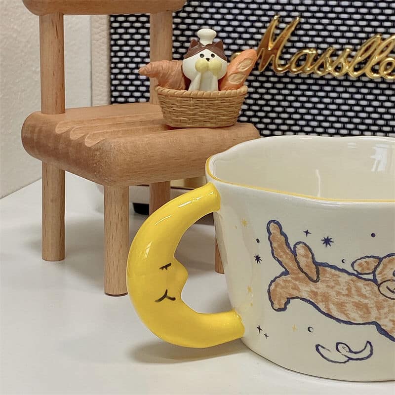 晚安手繪狗狗可愛造型月亮馬克杯