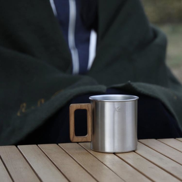 日本進口燕印gsp不銹鋼戶外柚木手柄馬克杯咖啡水茶杯子露營復古