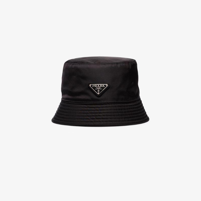 Prada Mens Black Logo Plaque Bucket Hat