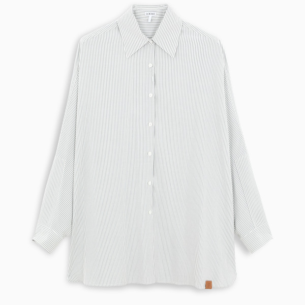 Wide shirt by Loewe in striped silk featuring pointed collar, front placket and buttoned cuffs. Fall
