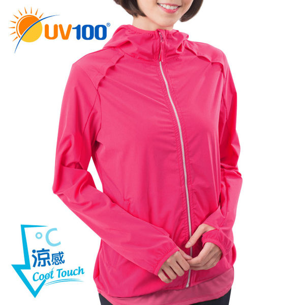 UV100 防曬 抗UV-涼感透氣夜光連帽外套-女