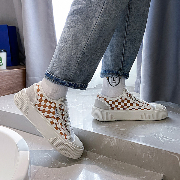 黑白棋盤格子女低幫帆布鞋 輕便布鞋百搭女士休閒鞋 韓版透氣女生運動鞋 時尚ins風潮流女鞋子