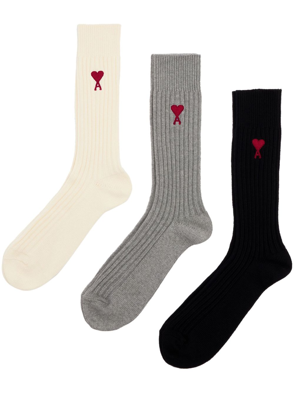 AMI Paris - logo-embroidered ribbed-knit socks - unisex - Cotton/Polyamide - 39-42 - Neutrals