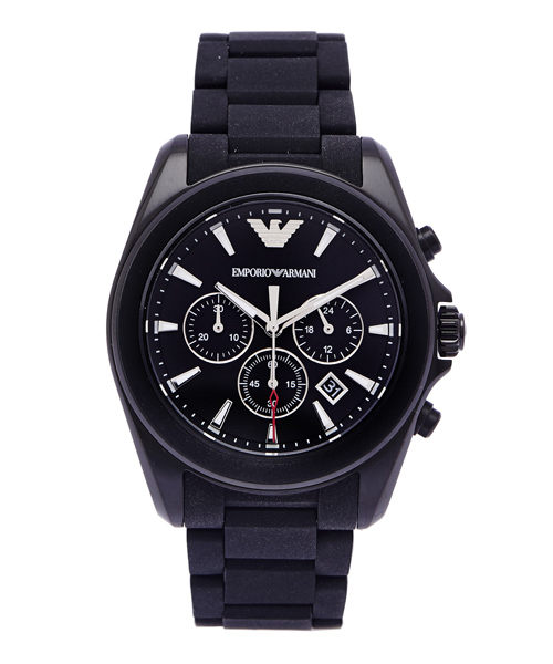 ARMANI 黑色低調個性風男性橡膠錶帶手錶(AR6092)-黑面X黑色/44mm