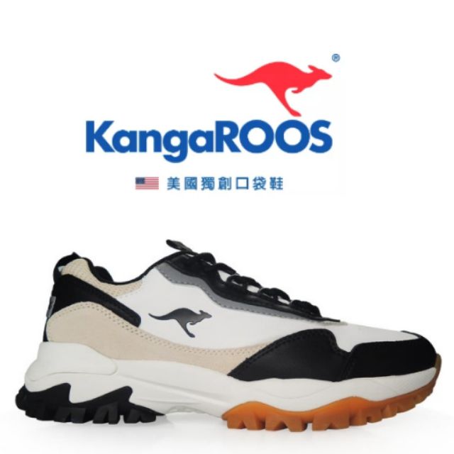 美國KangaROOS男NEON 越野老爹鞋(白/黑/卡其)商品型號：KM01011顏色：白/黑/卡其建議售價：NT$1980元商品特色：充滿科技感的霓虹金屬元素鋸齒鞋底及TPU後跟提高穩定度抗菌防臭