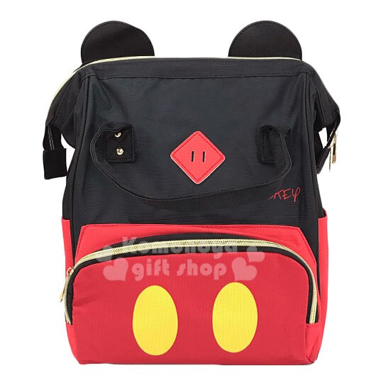 〔小禮堂〕迪士尼 米奇 硬式支架造型尼龍拉鍊後背包《黑紅.立體耳》雙肩包.手提包.書包