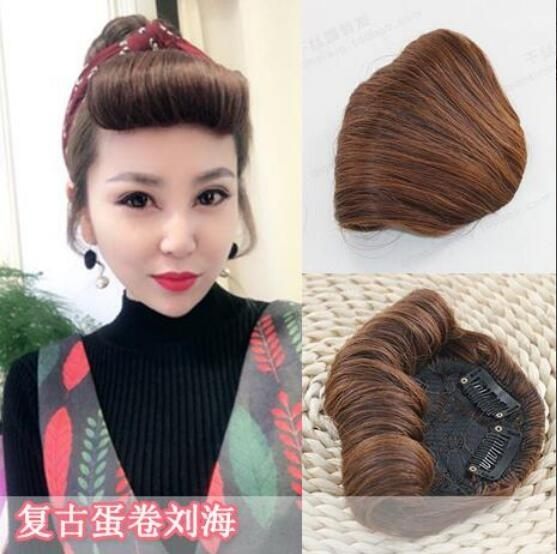 歐美復古仿真蛋捲假瀏海片內捲假瀏海日繫高溫絲瀏海假髮片 任選一件享八折
