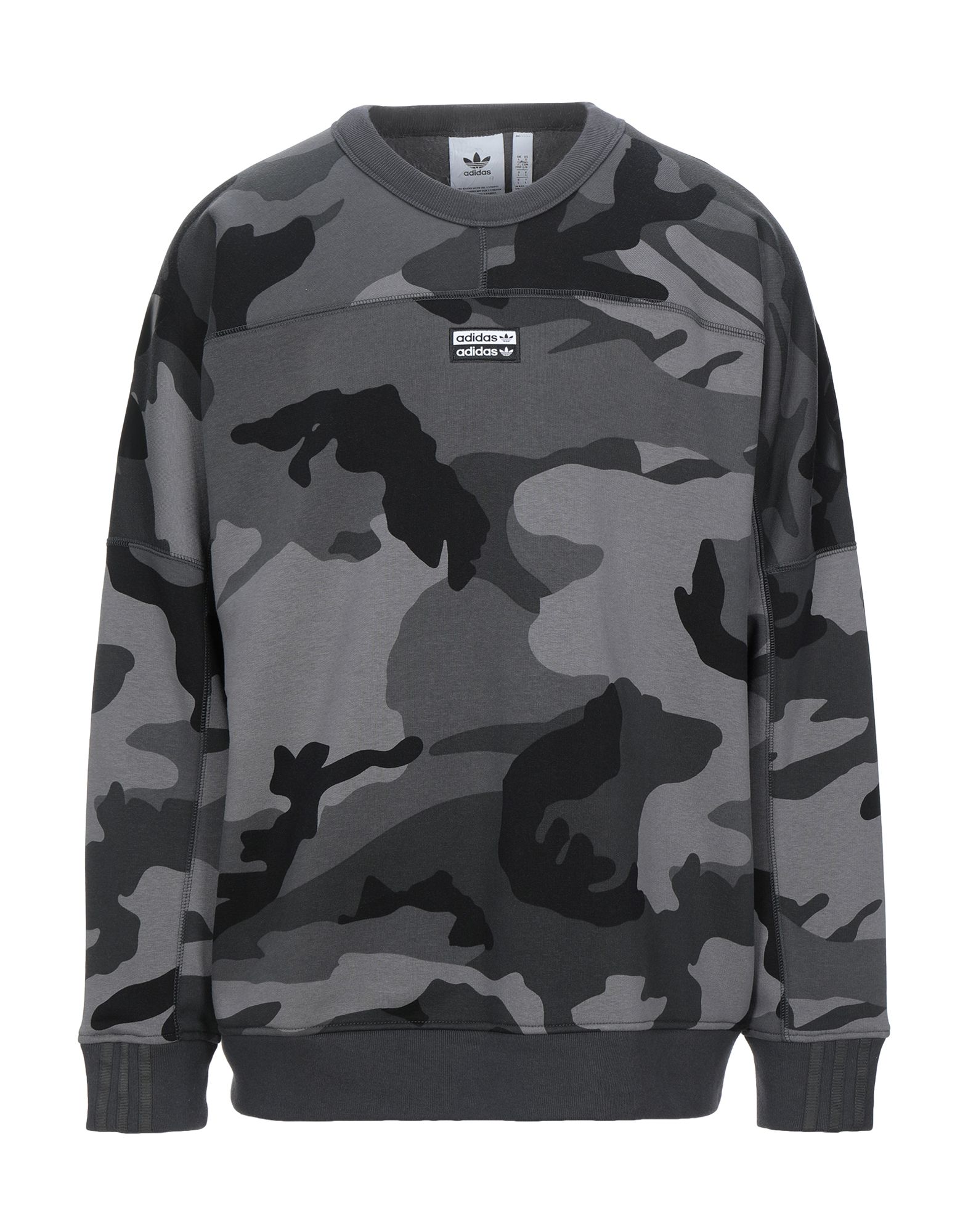 sweatshirt fleece, contrasting applications, logo, camouflage, round collar, long sleeves, no pocket