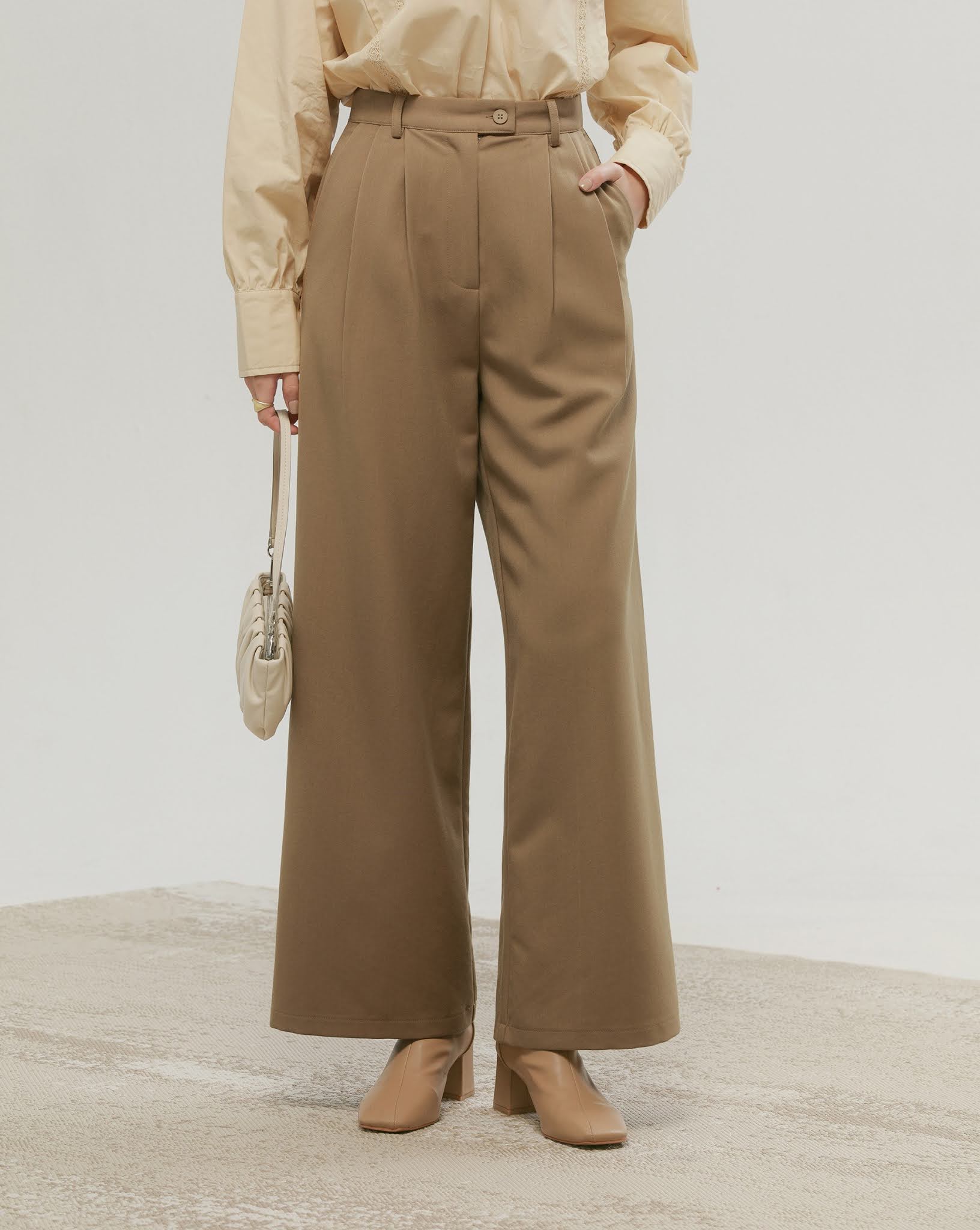 MEIER.Q 質感側釦打摺西裝落地褲