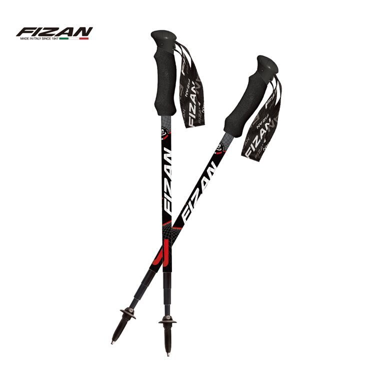 ├登山樂┤義大利 FIZAN 超輕四節式健行登山杖2入特惠組-黑 # FZS18.7105