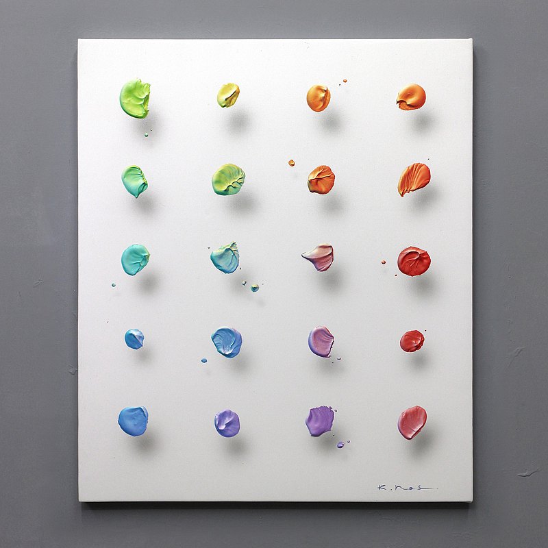 它具有獨特的空間表達，使從管子中擠出的油漆和刷子的觸感似乎從屏幕上浮出。 這是一幅專注於光與影表達的平面繪畫。 請感受一下時間已經過去的真實空間和寧靜的世界。