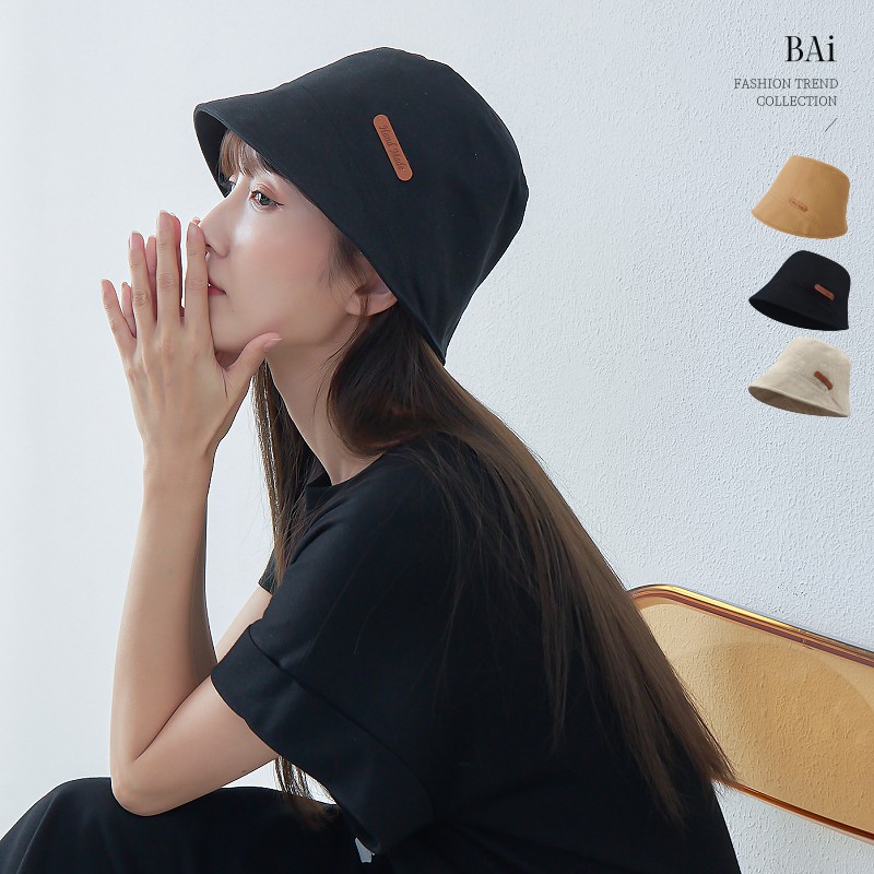 百搭小皮標斜紋不規則盆帽漁夫帽－BAI白媽媽【336225】