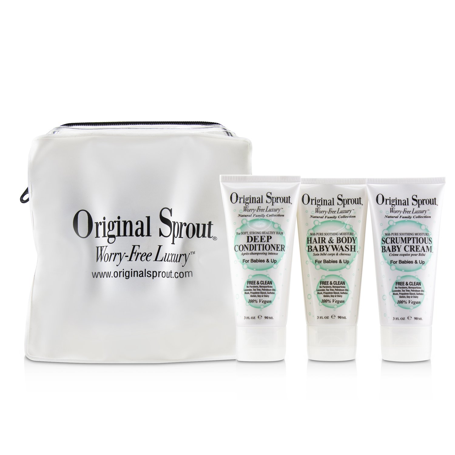 Original Sprout Travel Trio Set: 1x Deep Conditioner 90ml+1x Hair and Body Babywash 90ml +1x Scrumpt