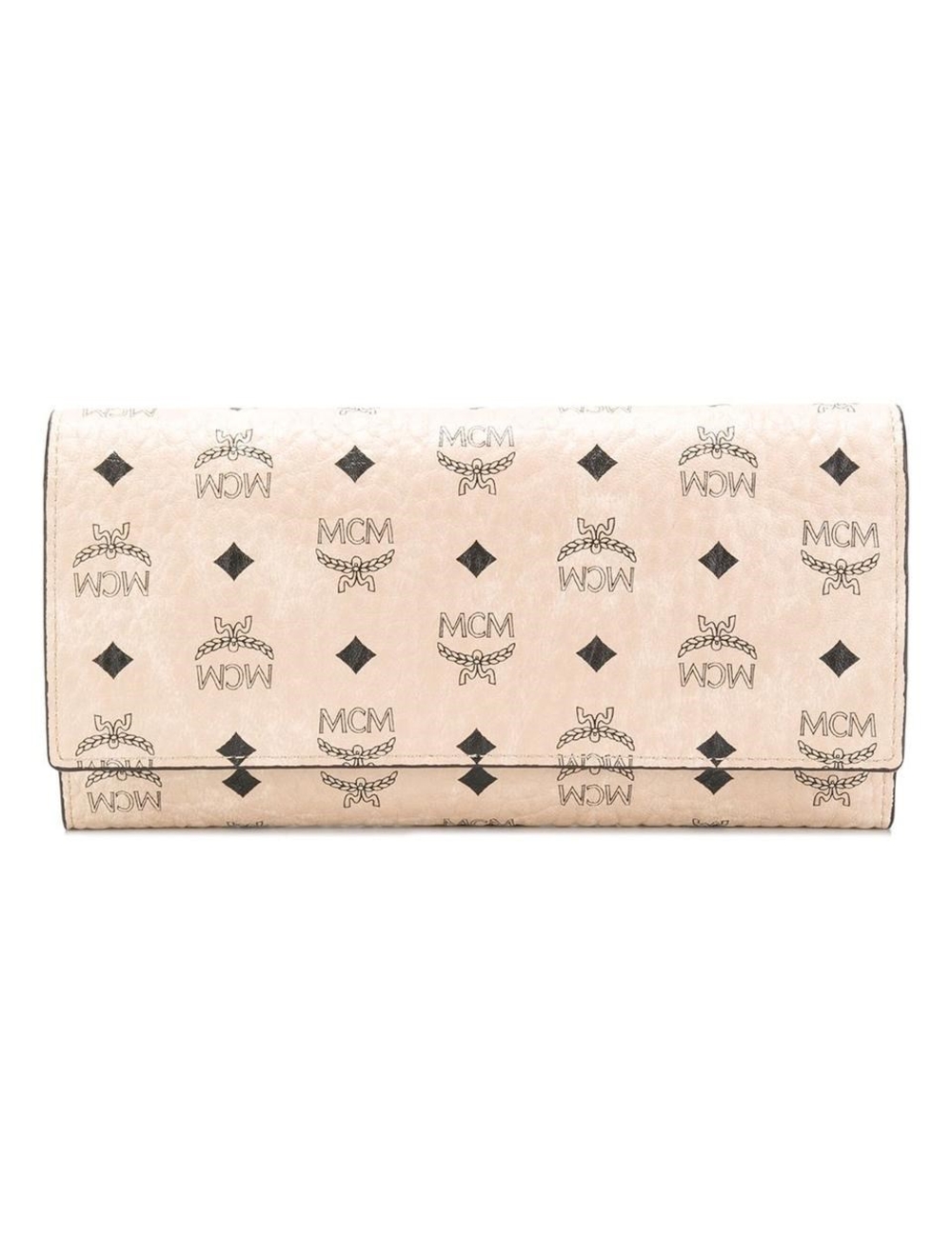 New MCM Beige PVC Leather Visetos Original Three Fold Wallet Card Case Clutch Authenticity Guarantee