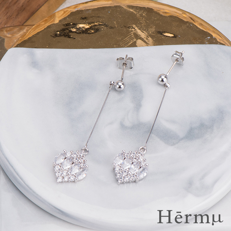 優雅菱形鋯石925銀耳環-30688