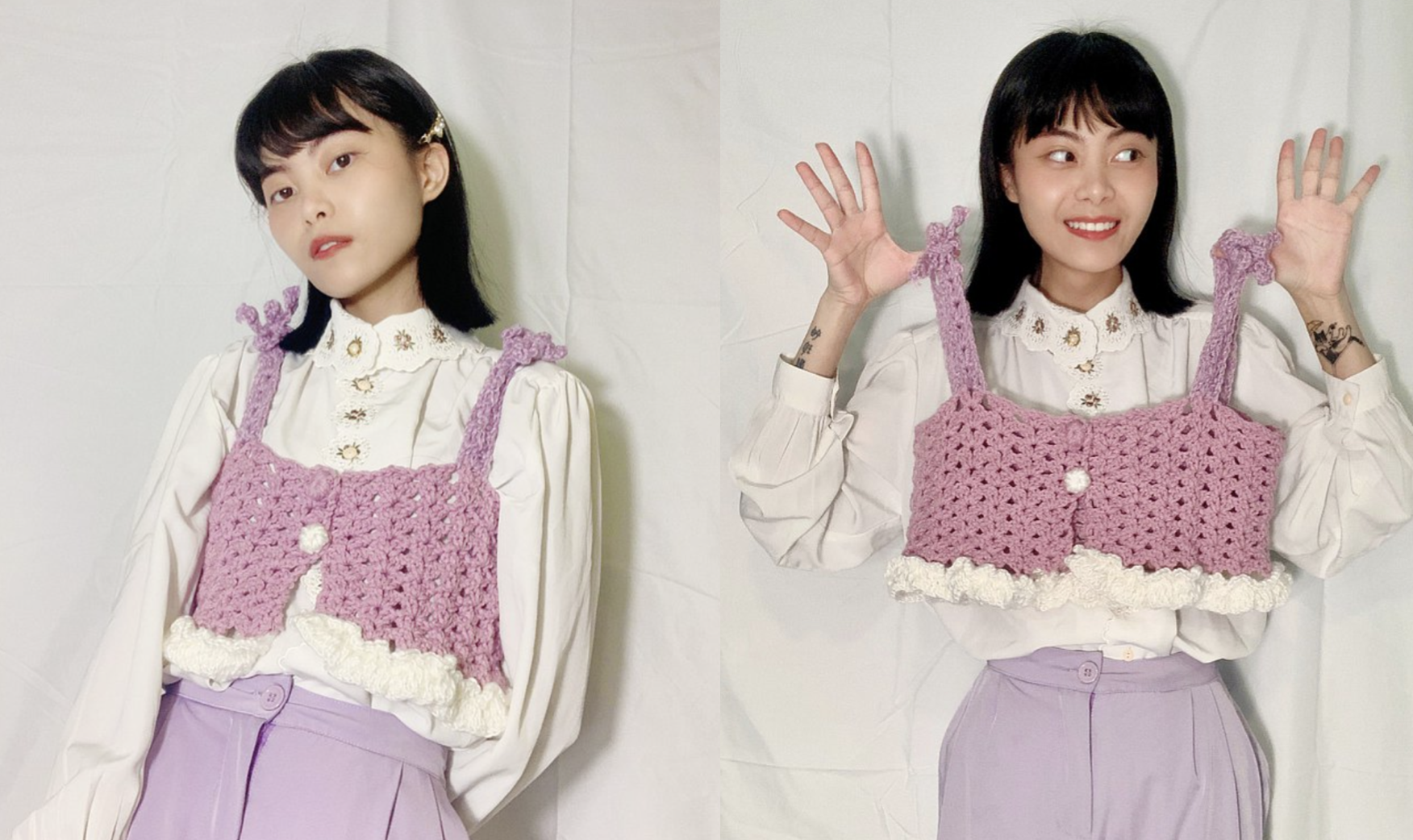 紐結肩鏤空外搭背心