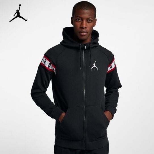 NIKE Jordan 黑 白 英文LOGO 連帽 外套 拼接 男(布魯克林) AR2249-010