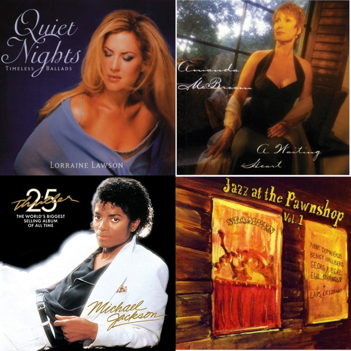 上述歌曲分別出自Quiet Nights - Timeless Ballads、A Waiting Heart、Thriller - 25th Anniversary Edition、Jazz at the Pawnshop等唱片。