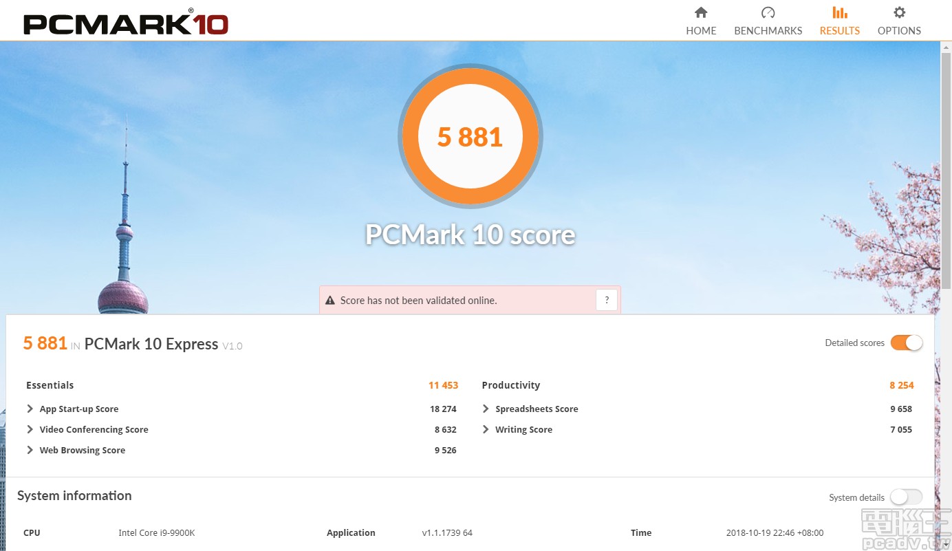 軟體相容性因素，PCMark 10 目前僅能選擇 PCMark 10 Express 項目測試，得分為 5881