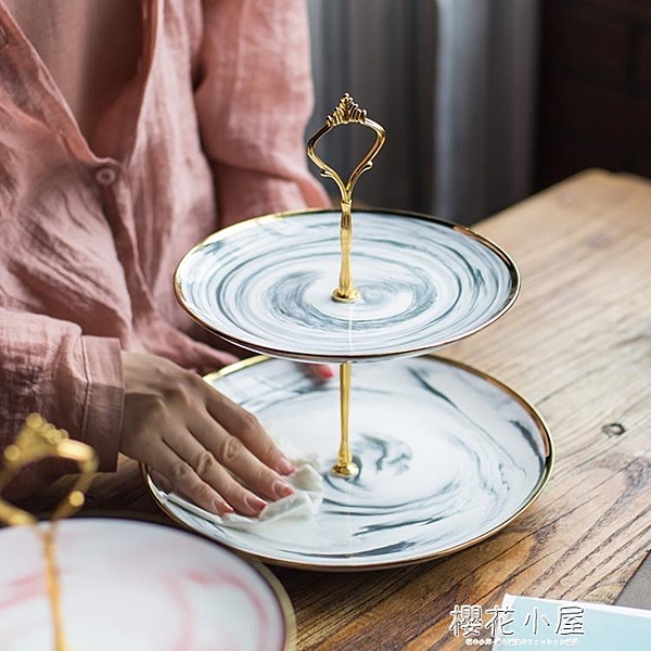 陶瓷創意果盤歐式三層點心架下午茶雙層盤水果盤蛋糕架子現代客廳