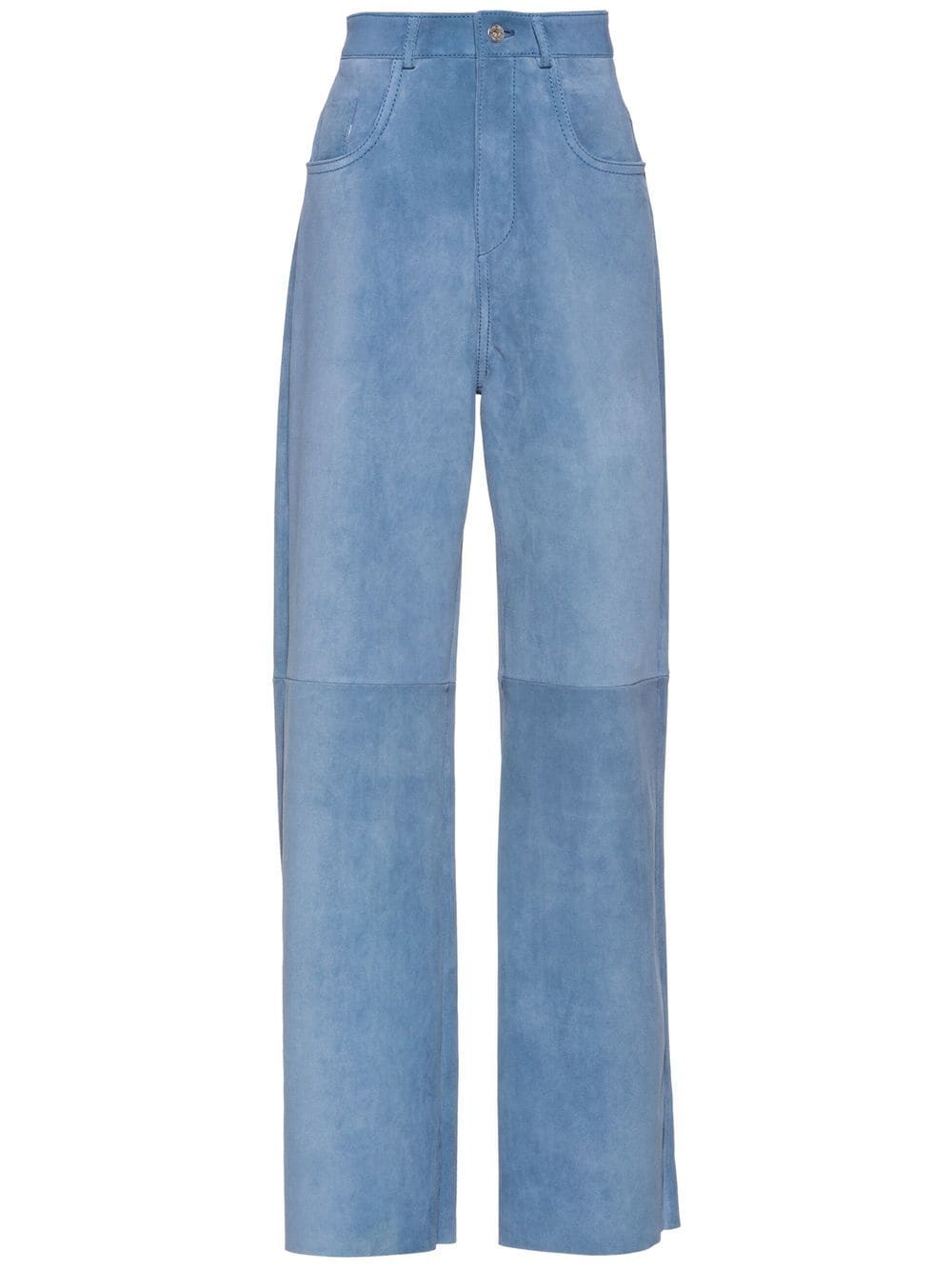 Miu Miu - high-waisted long trousers - women - Suede - 40 - Blue