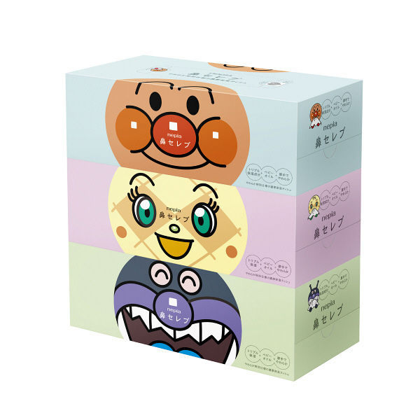 日本 nepia 鼻貴族 麵包超人 超柔鼻部保濕專用紙巾 (180抽×3盒)
