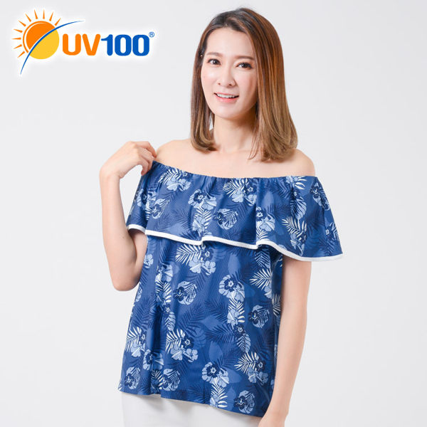 UV100 防曬 抗UV-荷葉造型一字領上衣-女