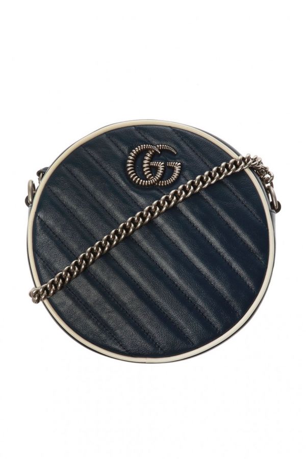 Gucci GG Marmont 迷你圓形單肩小圓餅包 藍色