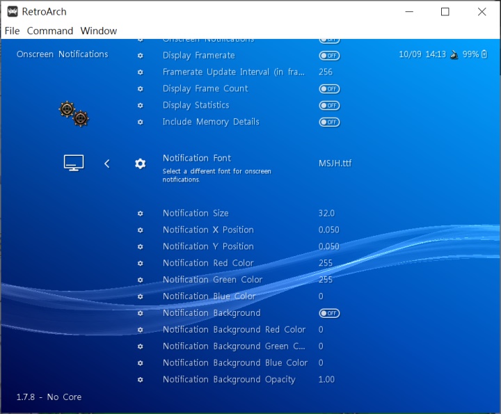 要顯示中文的話，還需要在設定中的Notification Font選項指定想要使用的字型檔